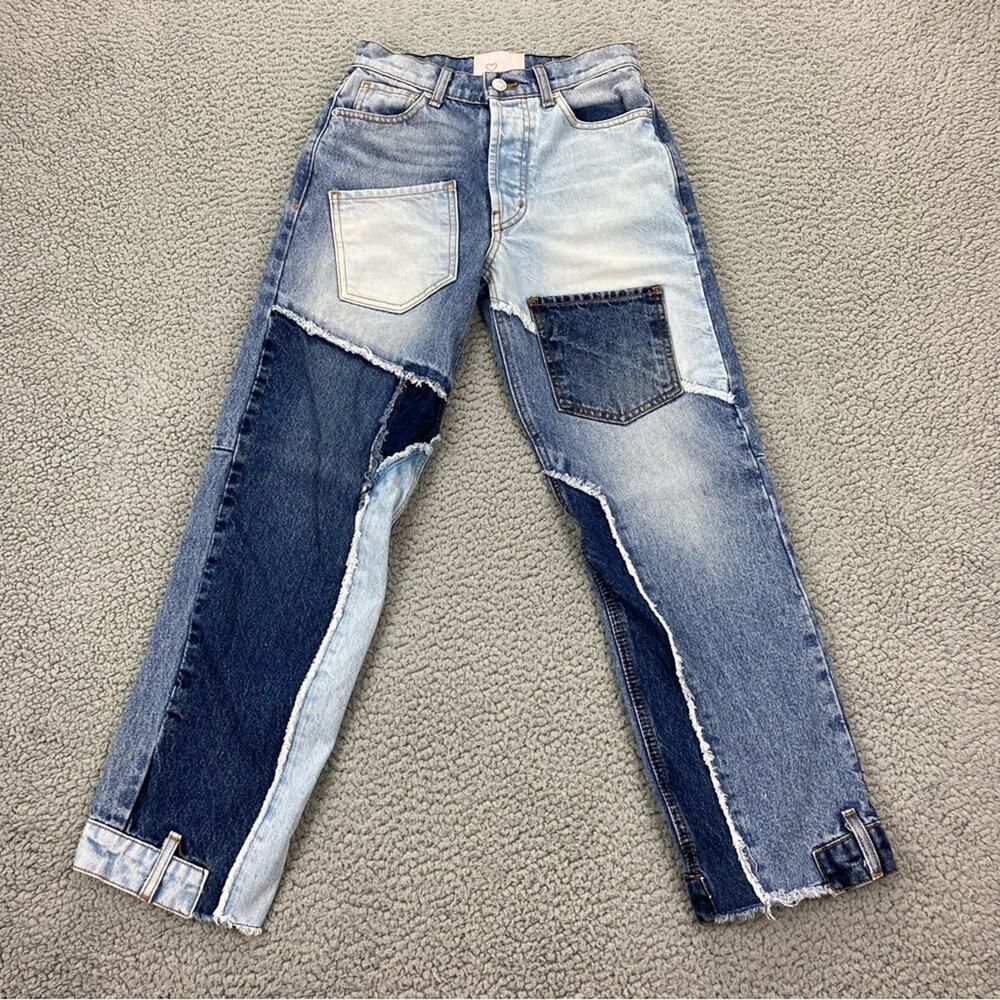 REVICE Matchmaker Love at First Sight Button Fly Patchwork Straight Jeans Sz: 24